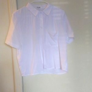 White shirt sleeve button up crop blouse